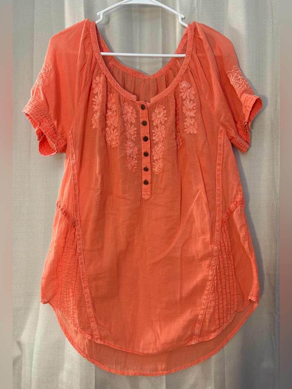 Women’s Orange Embroidered Short-Sleeve Peasant Top